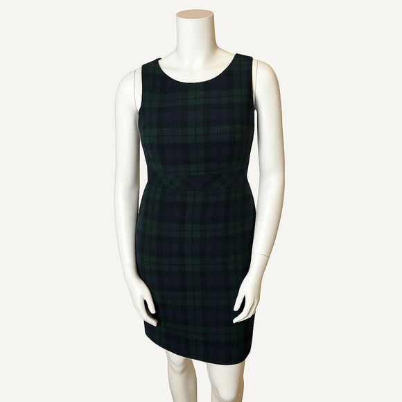 J.Crew Black Watch Plaid Wool Blend Sheath Dress, 8 - Picture 2 of 16